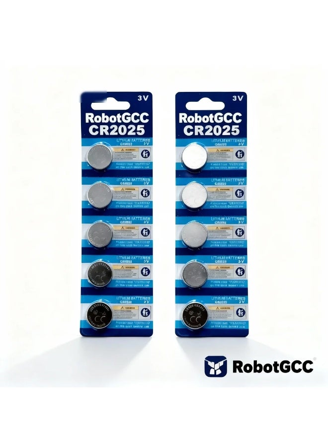 robotgcc CR2025 3V Lithium Coin Battery 10-Pack (2×5 Cells) High Quality Button Cell Batteries with Stable Voltage, Reliable Power and Long Shelf Life for Remote Controls, Car Keys, Watches, Calculators, Toys and Medical Devices - Image 2